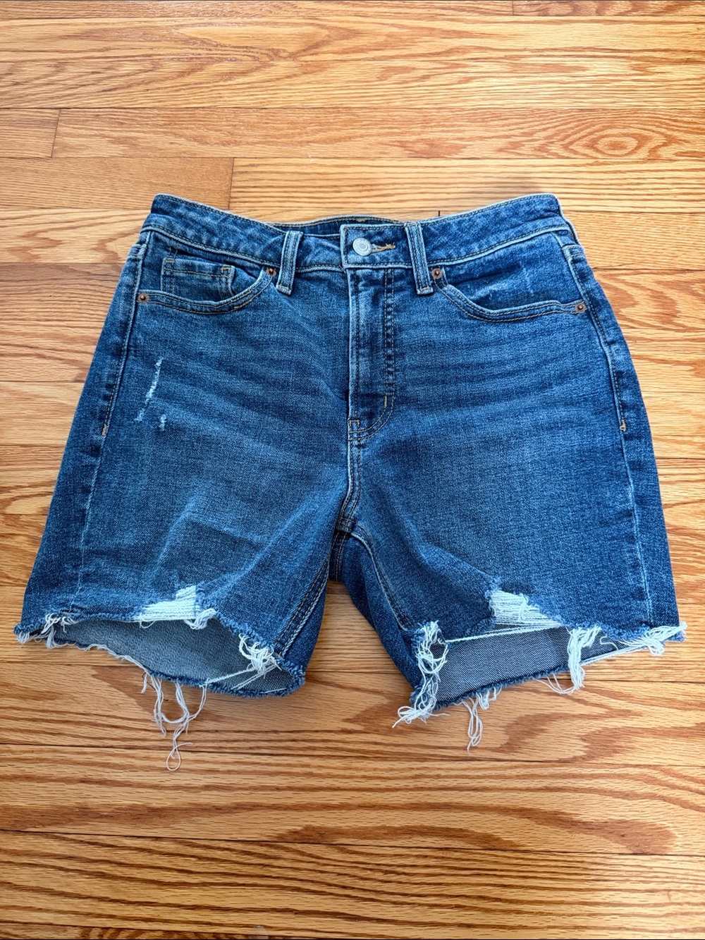 Old Navy Distressed High Rise OG Straight Blue Denim Shorts